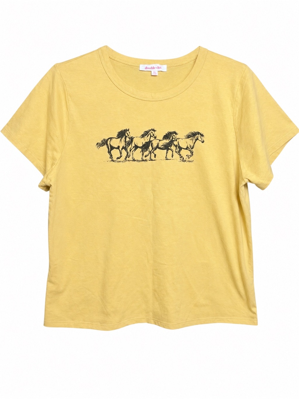 Double Dot Stampede of Love Horse Graphic Tee XL Yellow Western Shirt Women's
